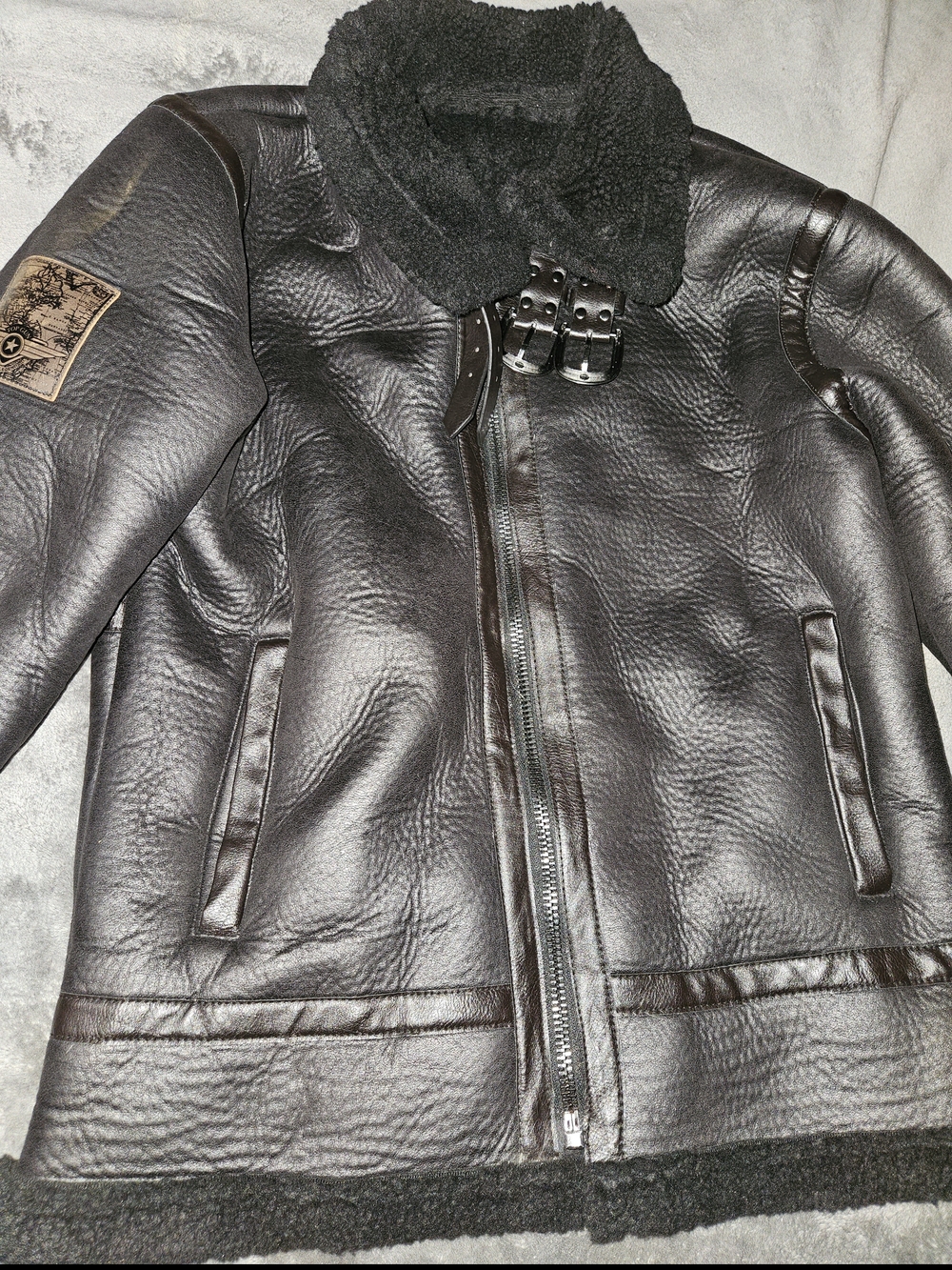 Men's Dark Brown Shearling-Lined Bomber Jacket